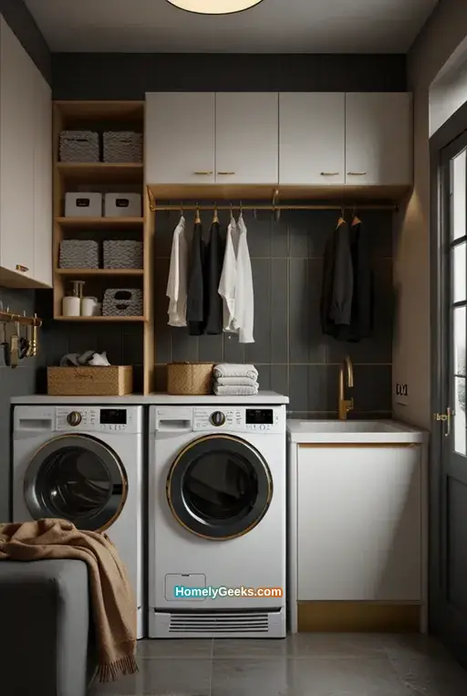 5. Laundry Station with Vertical Storage Cabinets