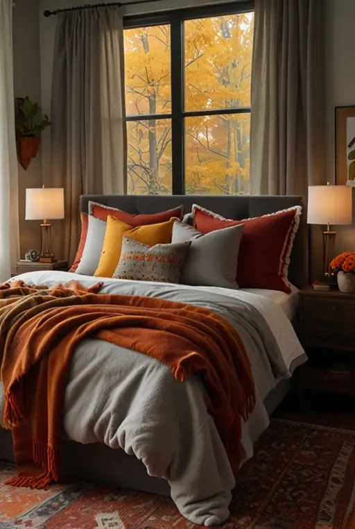 5. Plush Throws and Pillows in Fall Shades