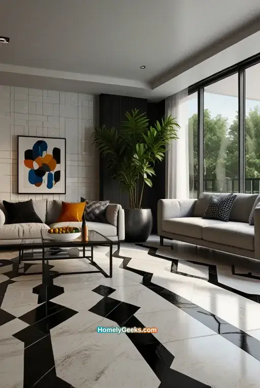 6. Bright and Airy Tile Flooring with Bold Patterns