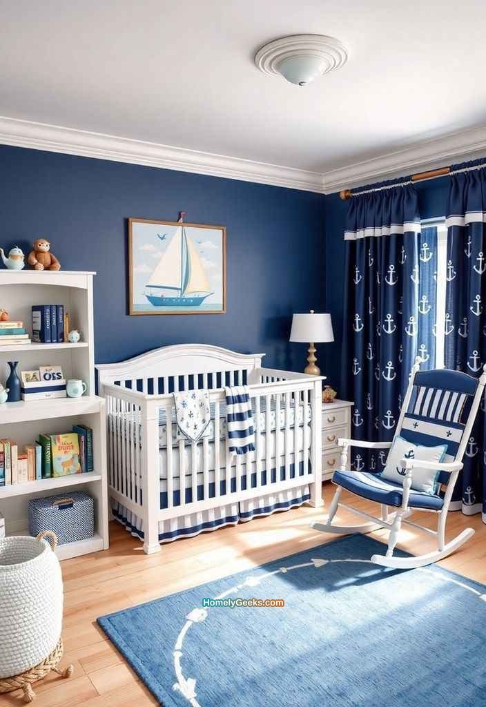6. Classic Nautical Nursery with Blue and White Palette