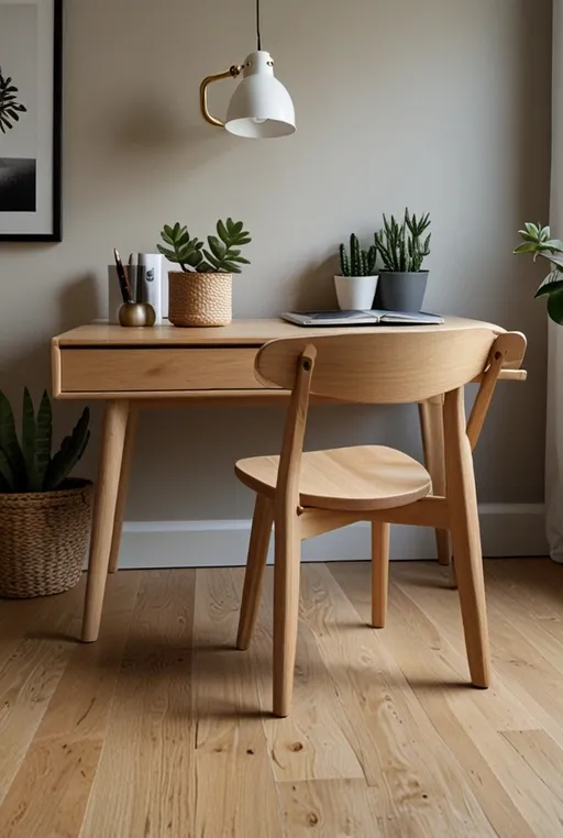 6. Scandinavian Inspired Office Table with Light Wood Finish