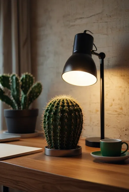 7. Cactus on a Desk with Computer Setup