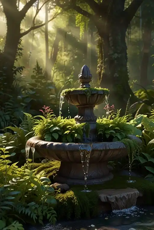 7. Fairy Tale Fountain with Moss-Covered Stone