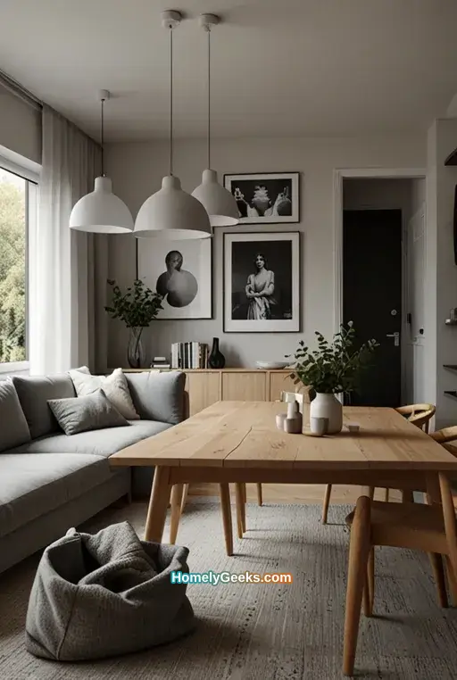 7. Scandinavian Minimalist Living and Dining Space