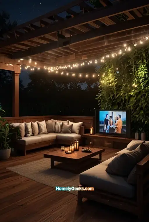 7. Sleek Multi Level Deck with Outdoor Movie Setup