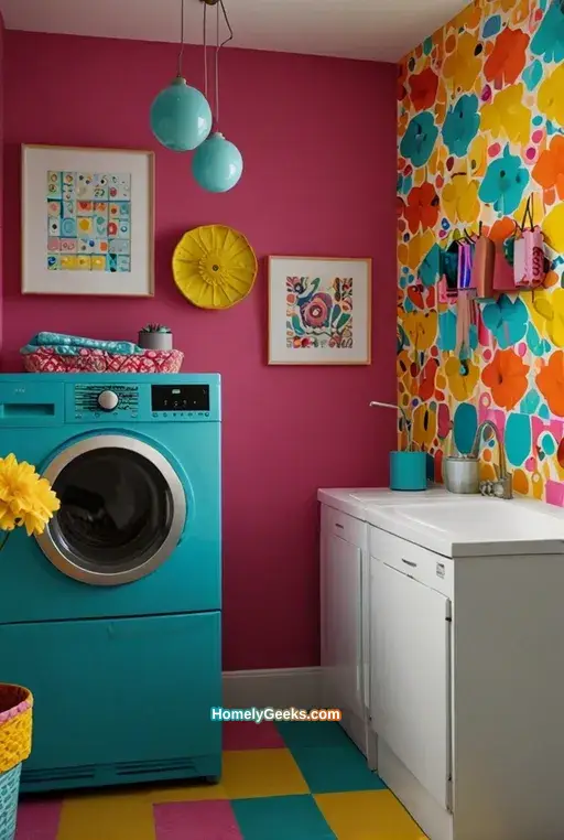 7. Vibrant Laundry Room with Neon Accents