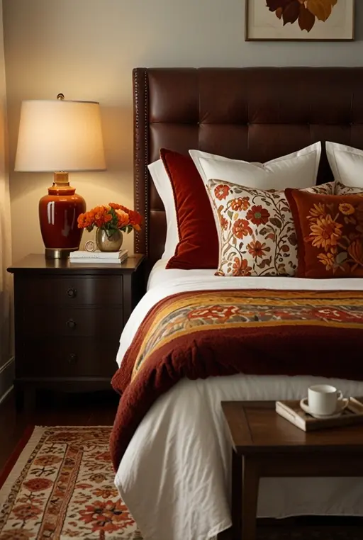 7. Warm Lighting and Fall Floral Arrangements