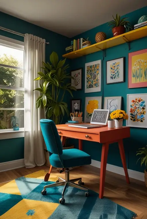 8. Artistic Creative Space Shed with Colorful Accents