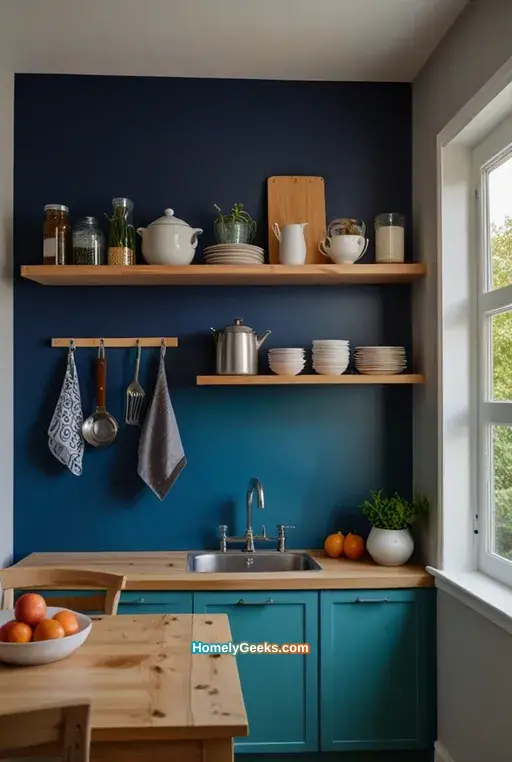 8. Bright Kitchen with Blue Accent Walls