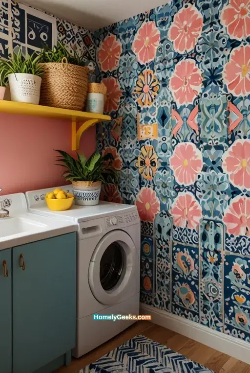 8. Compact Laundry Nook with Bold Patterns