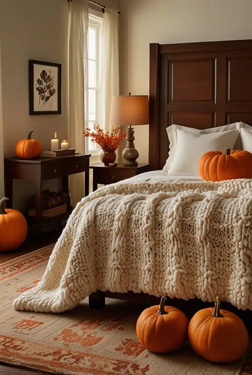 9. Pumpkin Decor and Cozy Knit Throws